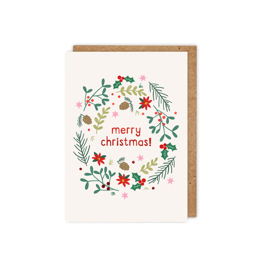 Merry Christmas Wreath Red Foil